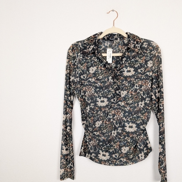 NWT Madewell Mossy Umber Floral Mesh Long Sleeve Polo Top Size L - Picture 3 of 10